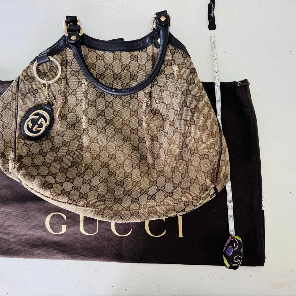 Gucci Beige and Brown GG Canvas Tote with Dark Brown Leather Trim